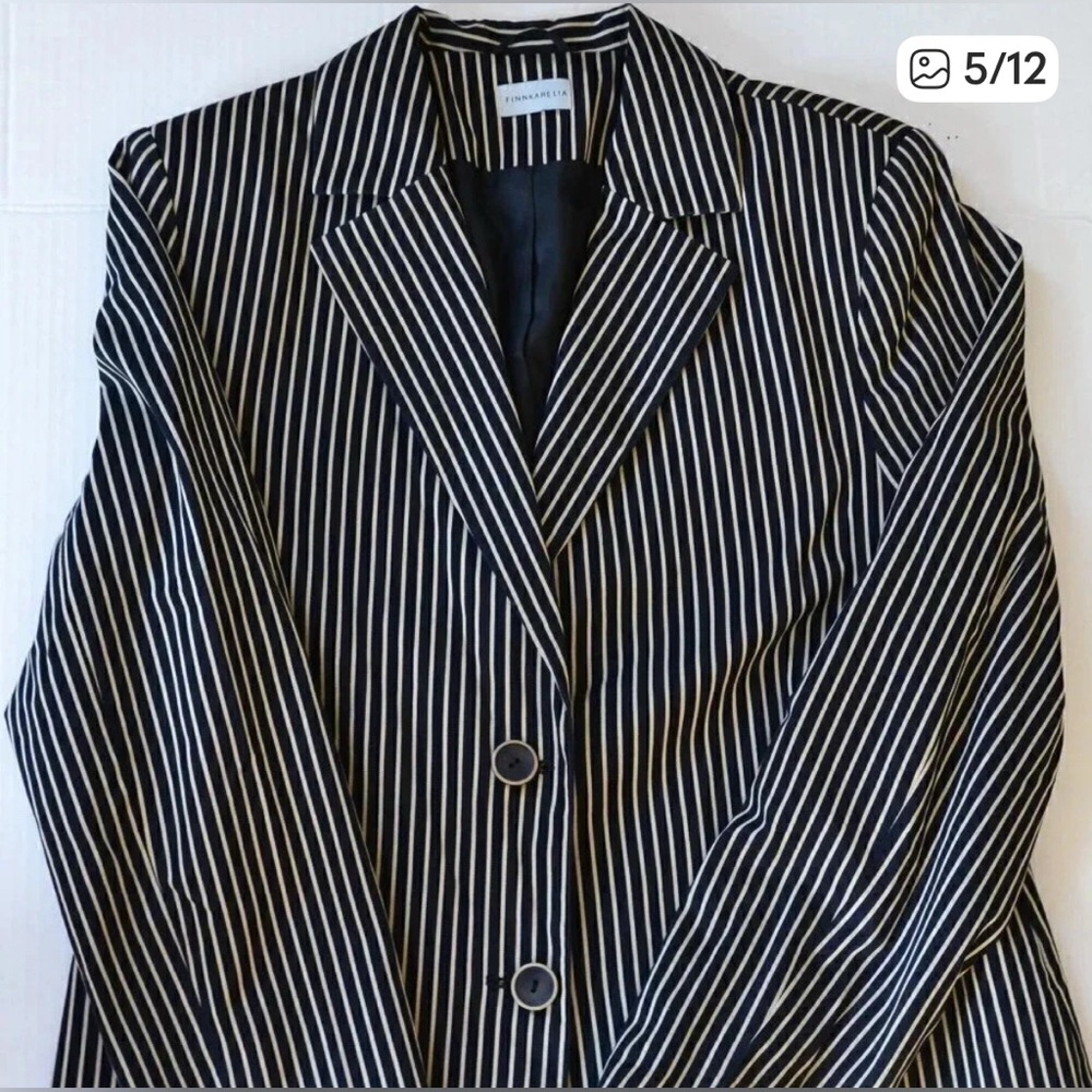 Striped navy and white blazer by Finn Karelia